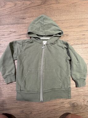 Mini Mioche Olive Green Zip-Front Hoodie with Hood